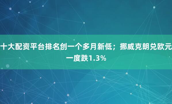 十大配资平台排名创一个多月新低；挪威克朗兑欧元一度跌1.3%